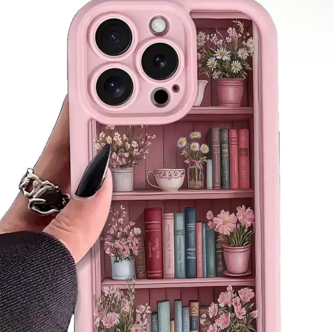 Pink Floral Bookshelf iPhone Case/Book Lover Phone Case