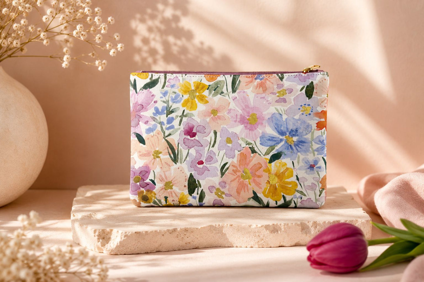 🌼 Spring Blossom Floral Pouch | Pastel Accessory Bag