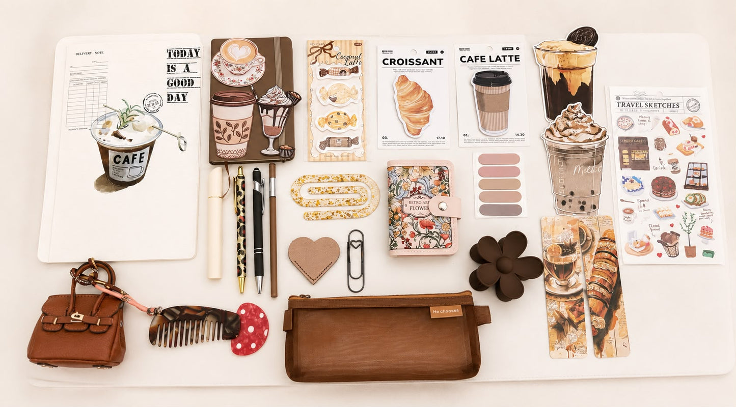 Coffee & Croissant Stationery Bundle – Aesthetic Journal Gift Box