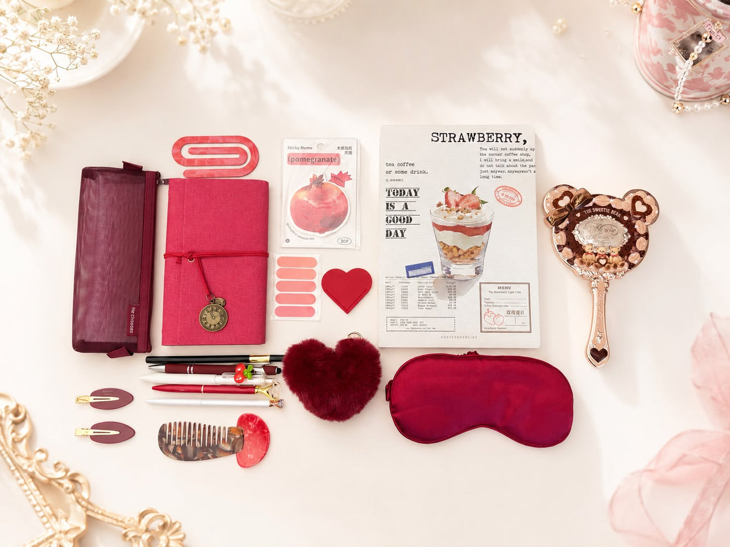 Burgundy Berry Self-Care & Stationery Bundle – Journal, Beauty & Cozy Essentials Gift Set