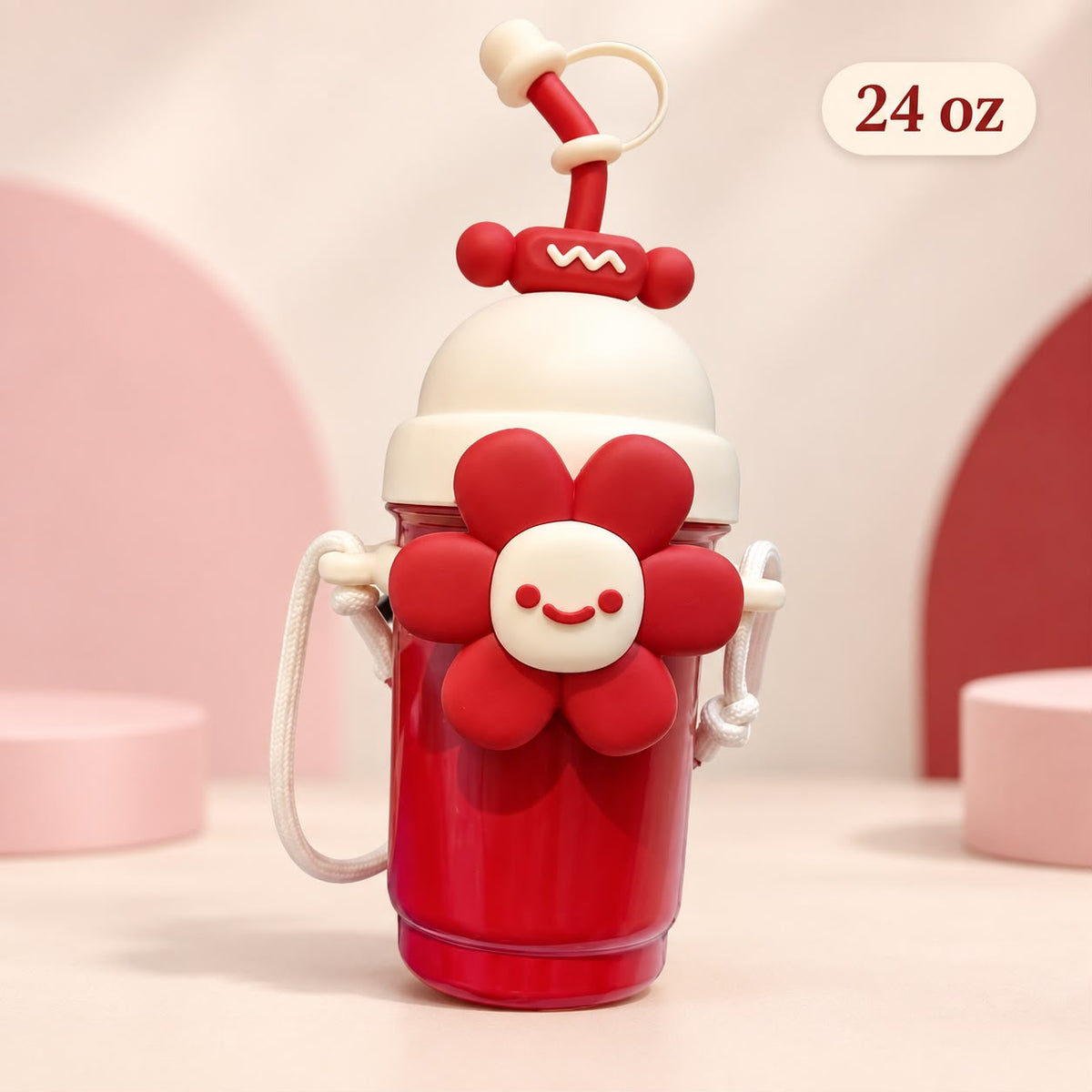 Red & White Flower 24 oz Crossbody Tumbler 🌸💕