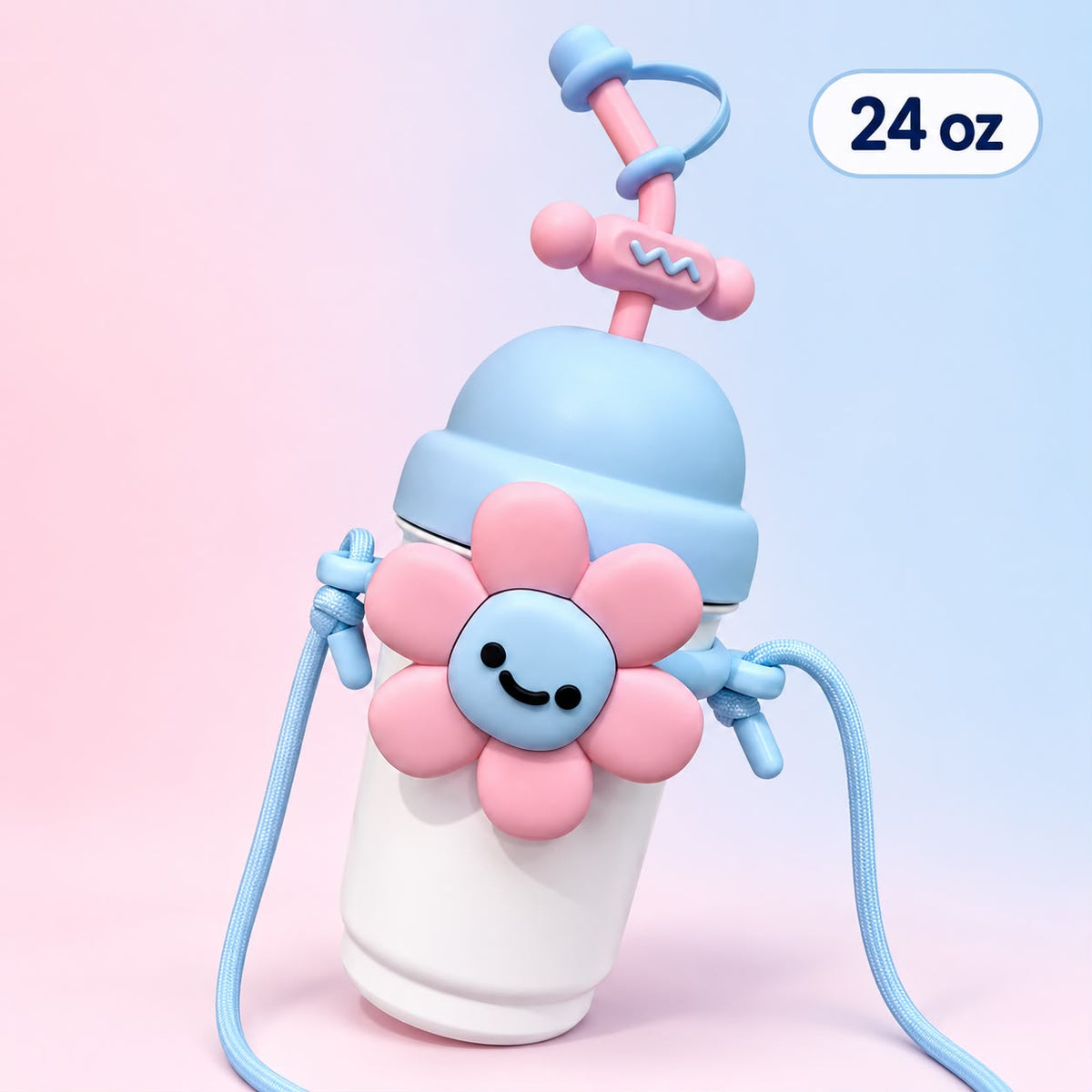 White & Blue Flower 24 oz Crossbody Tumbler 🌸💕