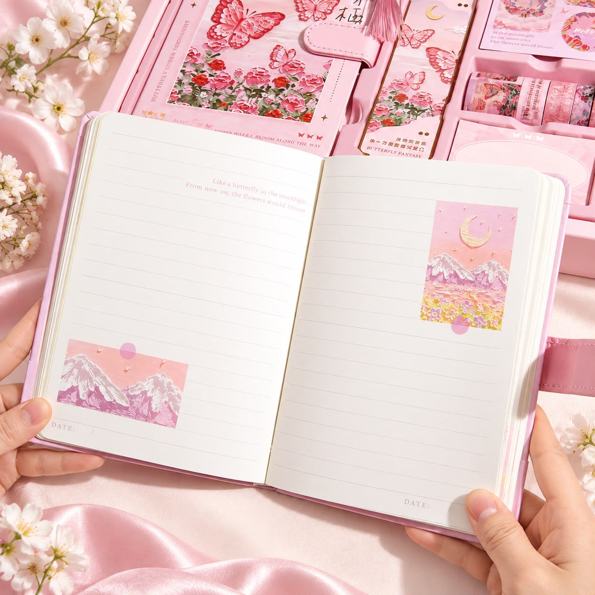 Butterfly Under Moonlight Pink Stationery Gift Set 🦋🌙