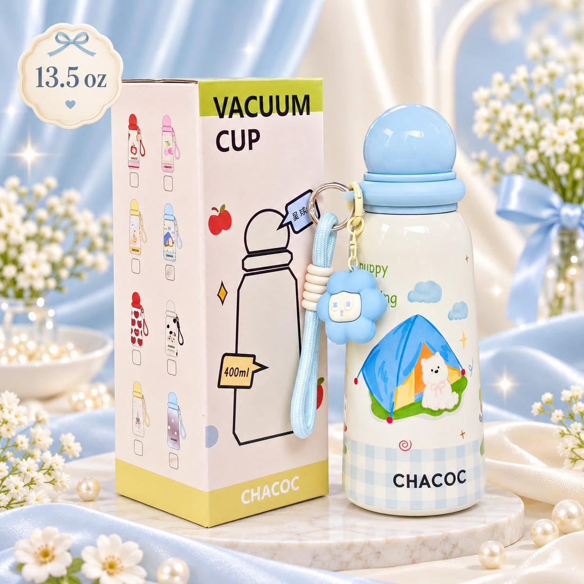 Blue Camping Puppy 13.5 oz Vacuum Thermos Bottle 🩵🐶