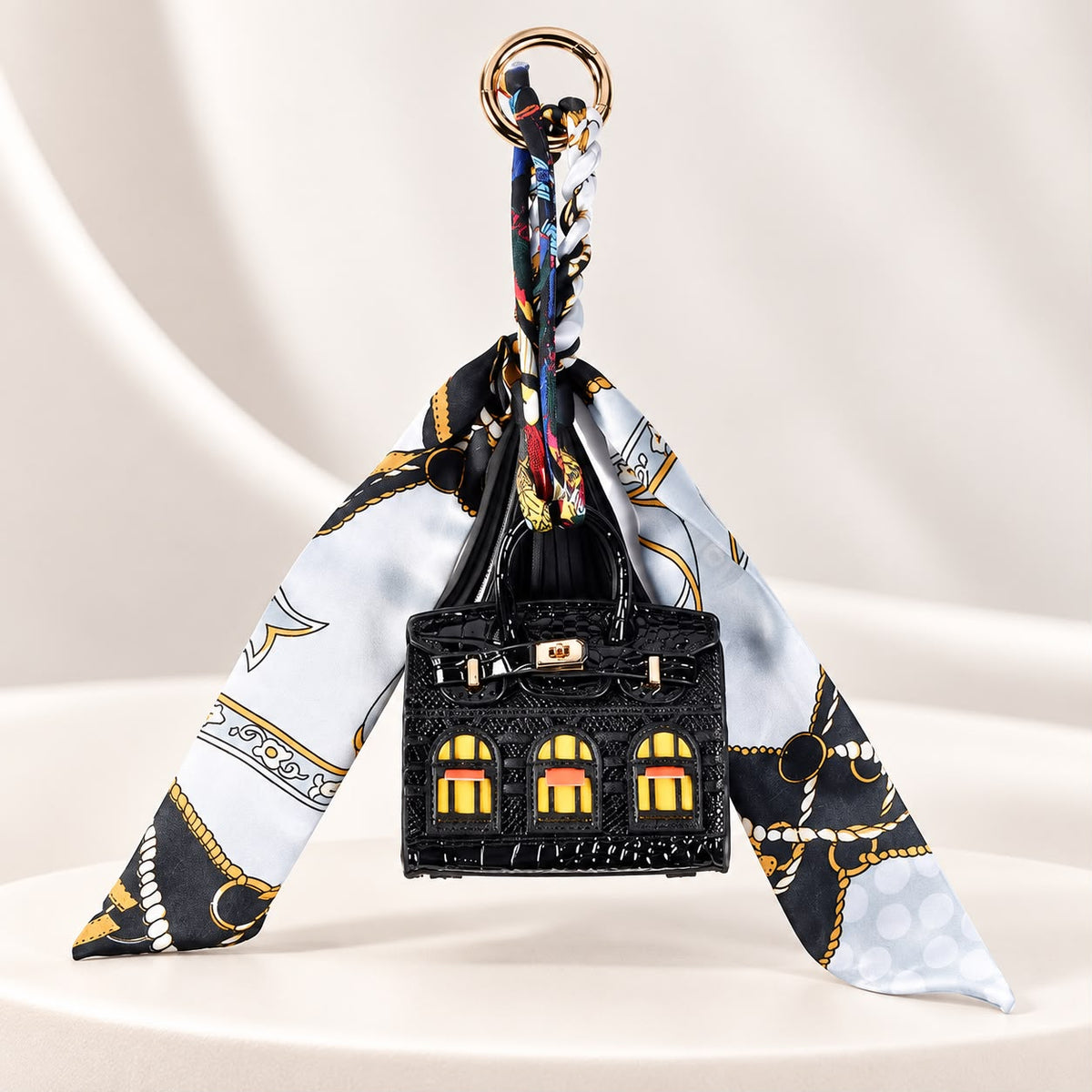 Luxury Black Handbag Scarf Keychain 🖤✨