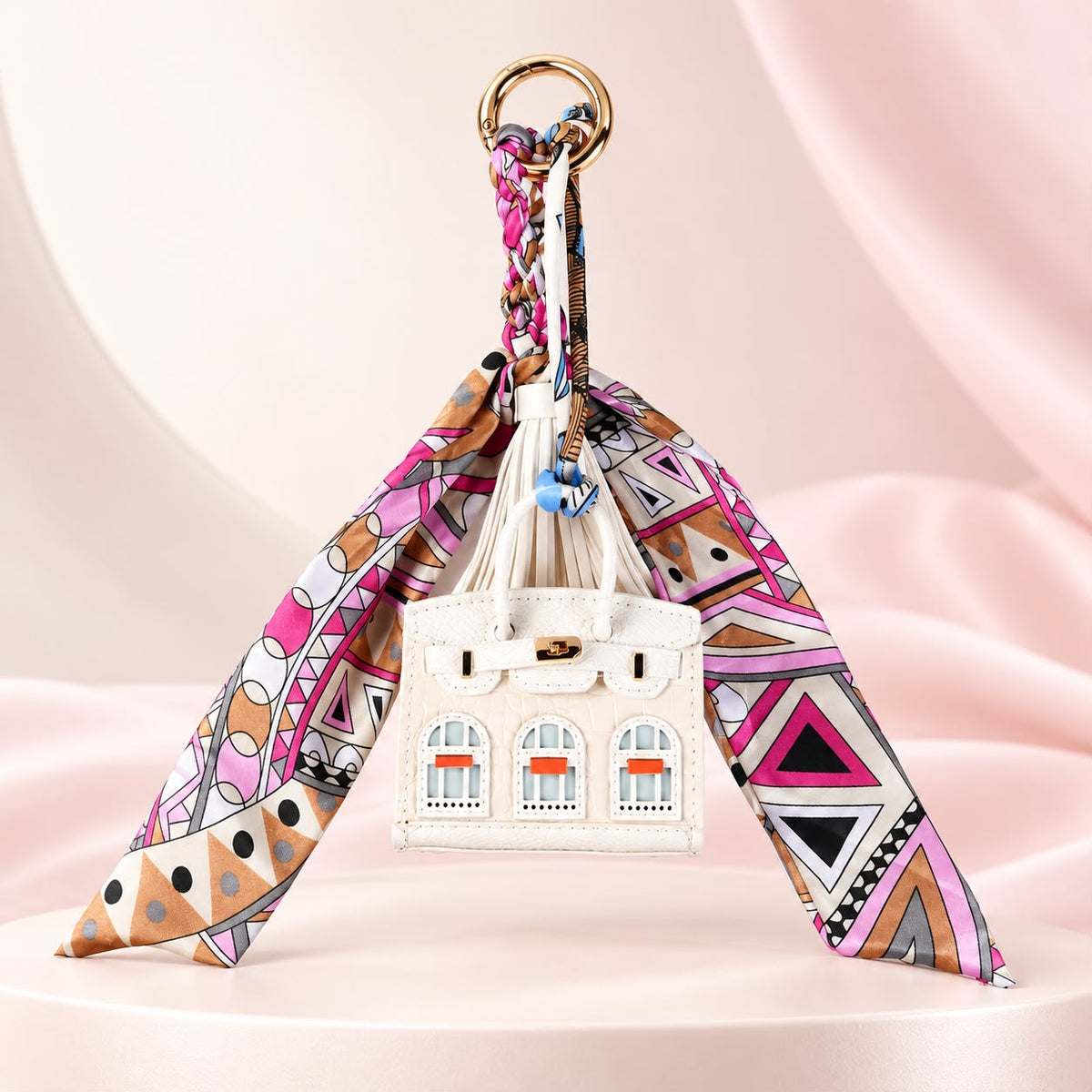 Luxury White Handbag Scarf Keychain 🖤✨