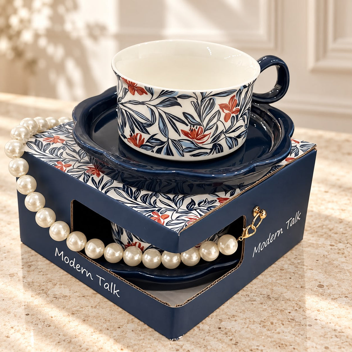 Navy Botanical Tea Cup & Saucer Gift Set 💙☕
