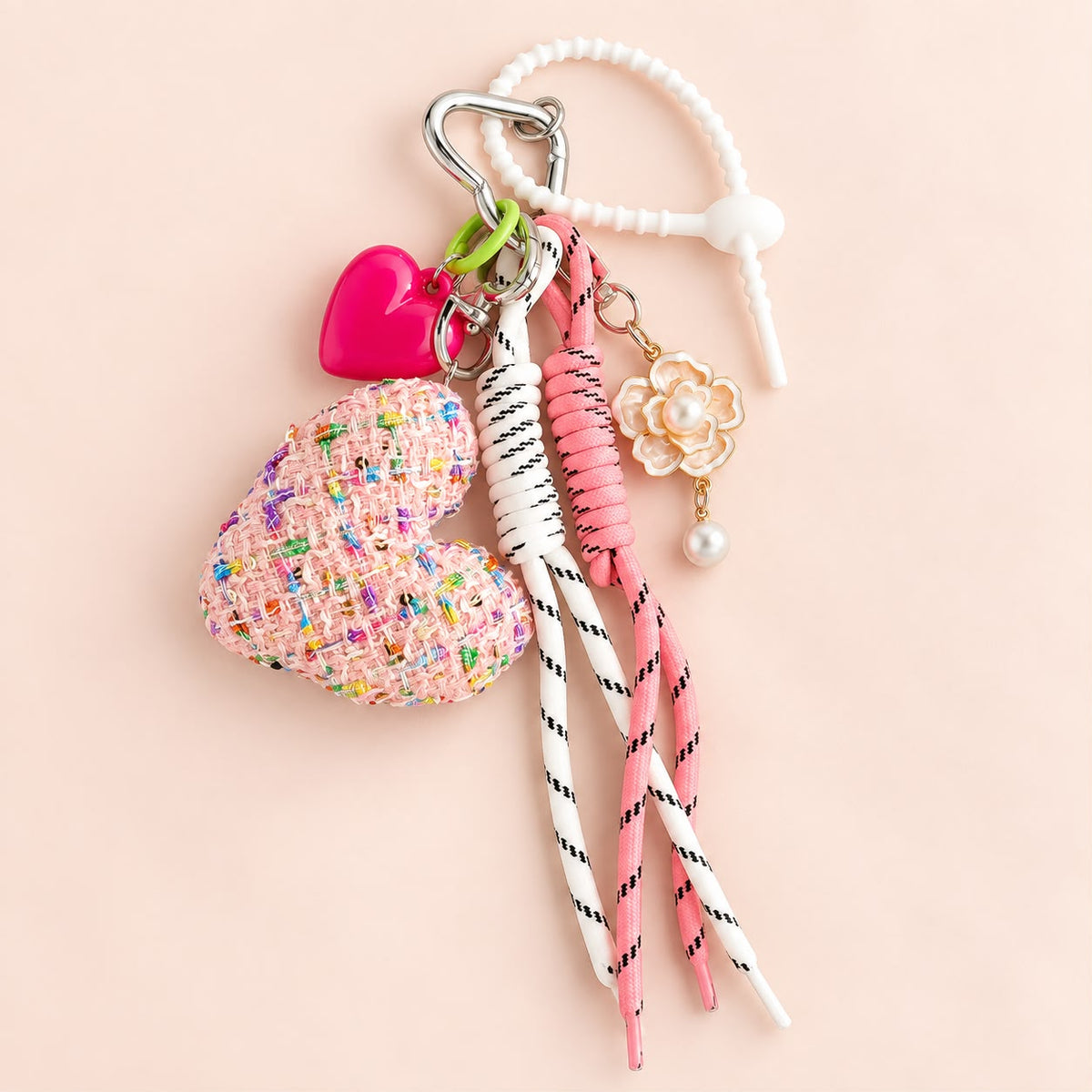 Pink Tweed Heart Bag Charm 💕