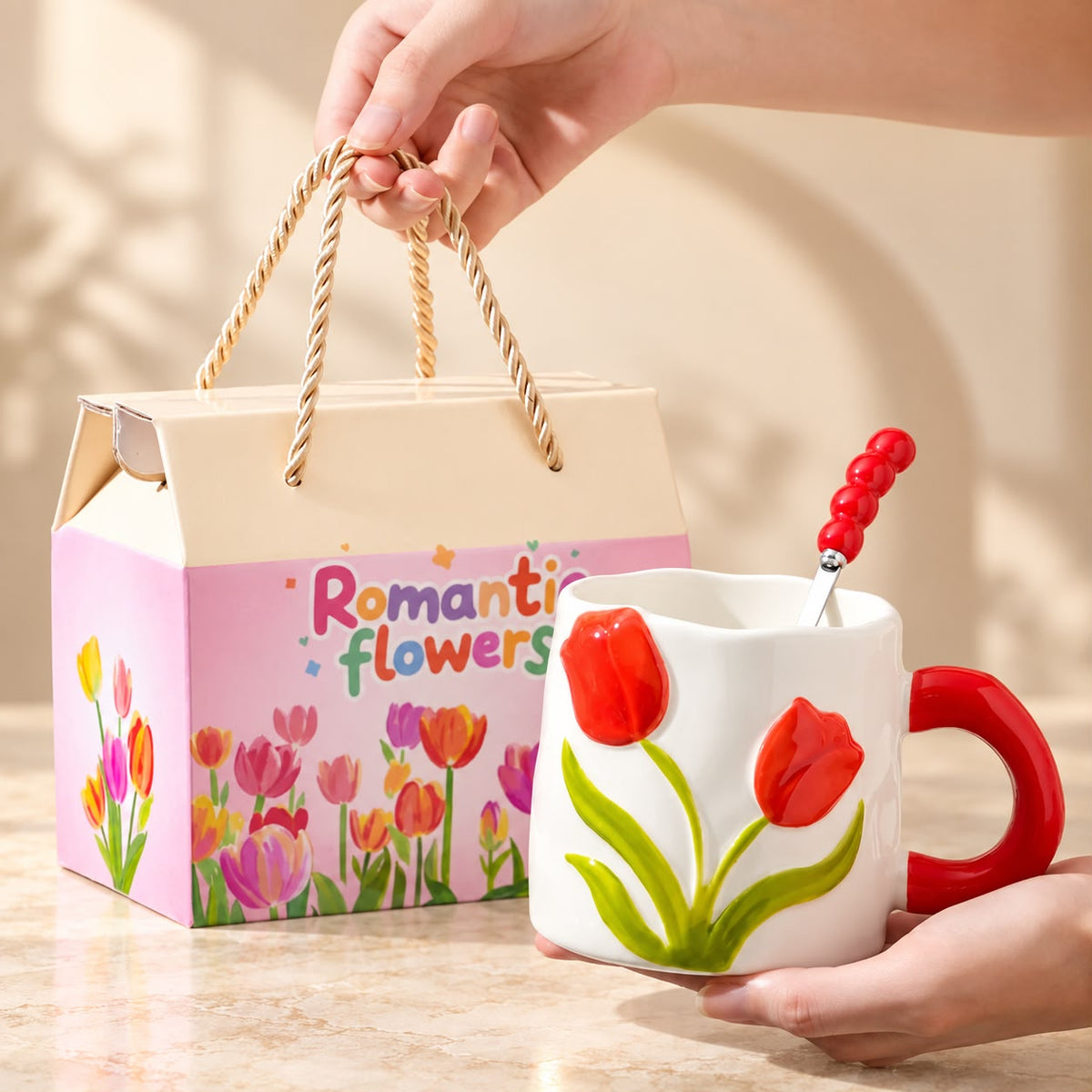 🌷 Romantic Tulip Mug & Spoon Gift Set