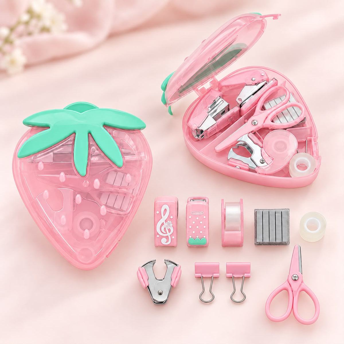 Pink Strawberry Mini Stationery Kit – Cute Portable School & Office Supply Set 🍓