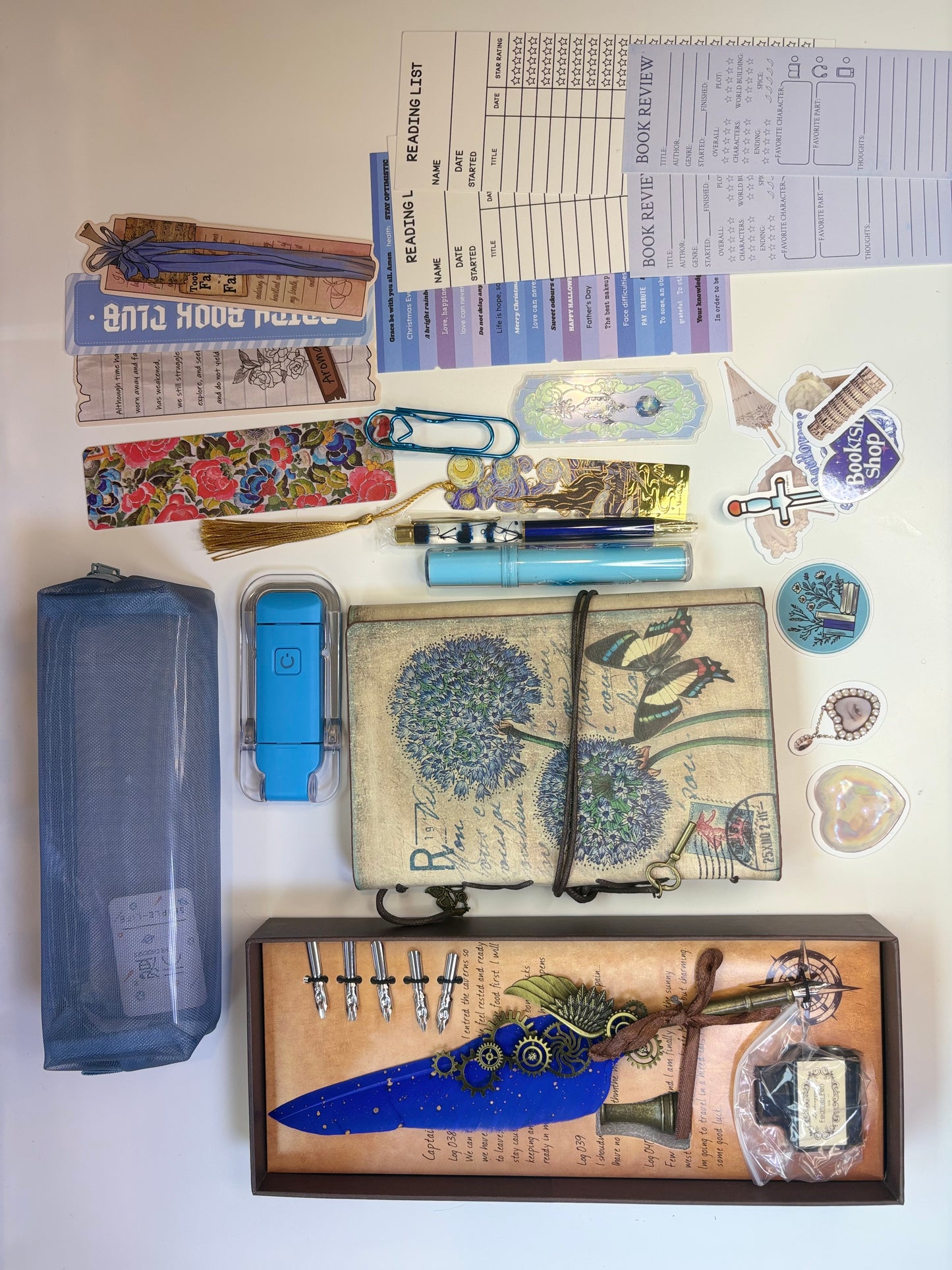 Vintage Blue Feather Writing & Reading Bundle – Bookish Gift Set