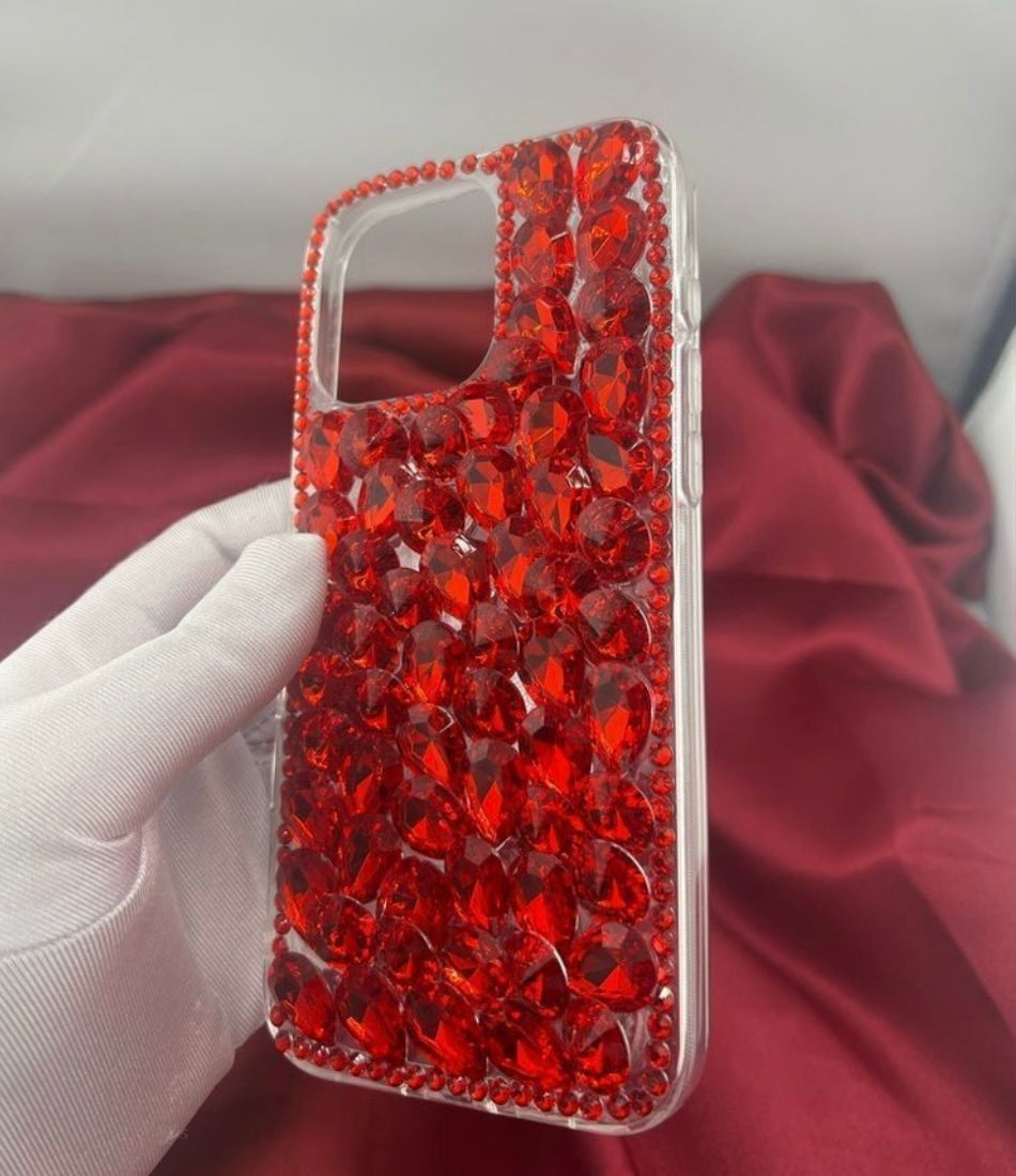 iPhone 16 Pro Max Red Rhinestone Case | Luxury Crystal Bling Phone Cover