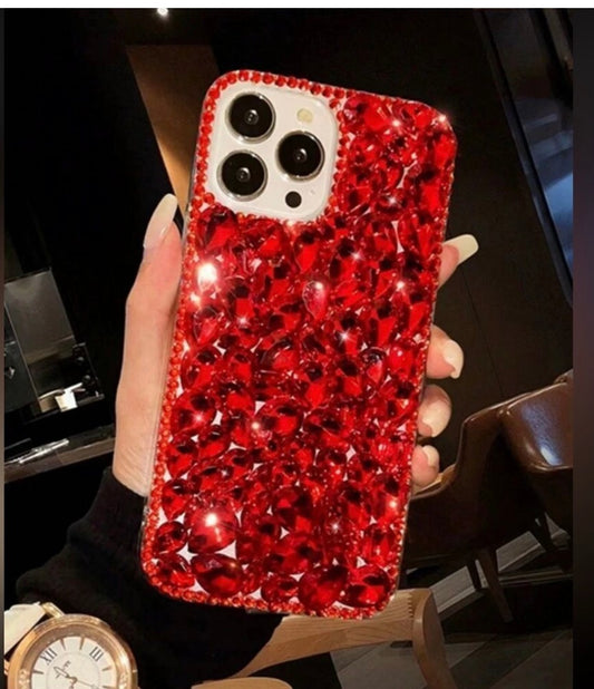 iPhone 16 Pro Max Red Rhinestone Case | Luxury Crystal Bling Phone Cover