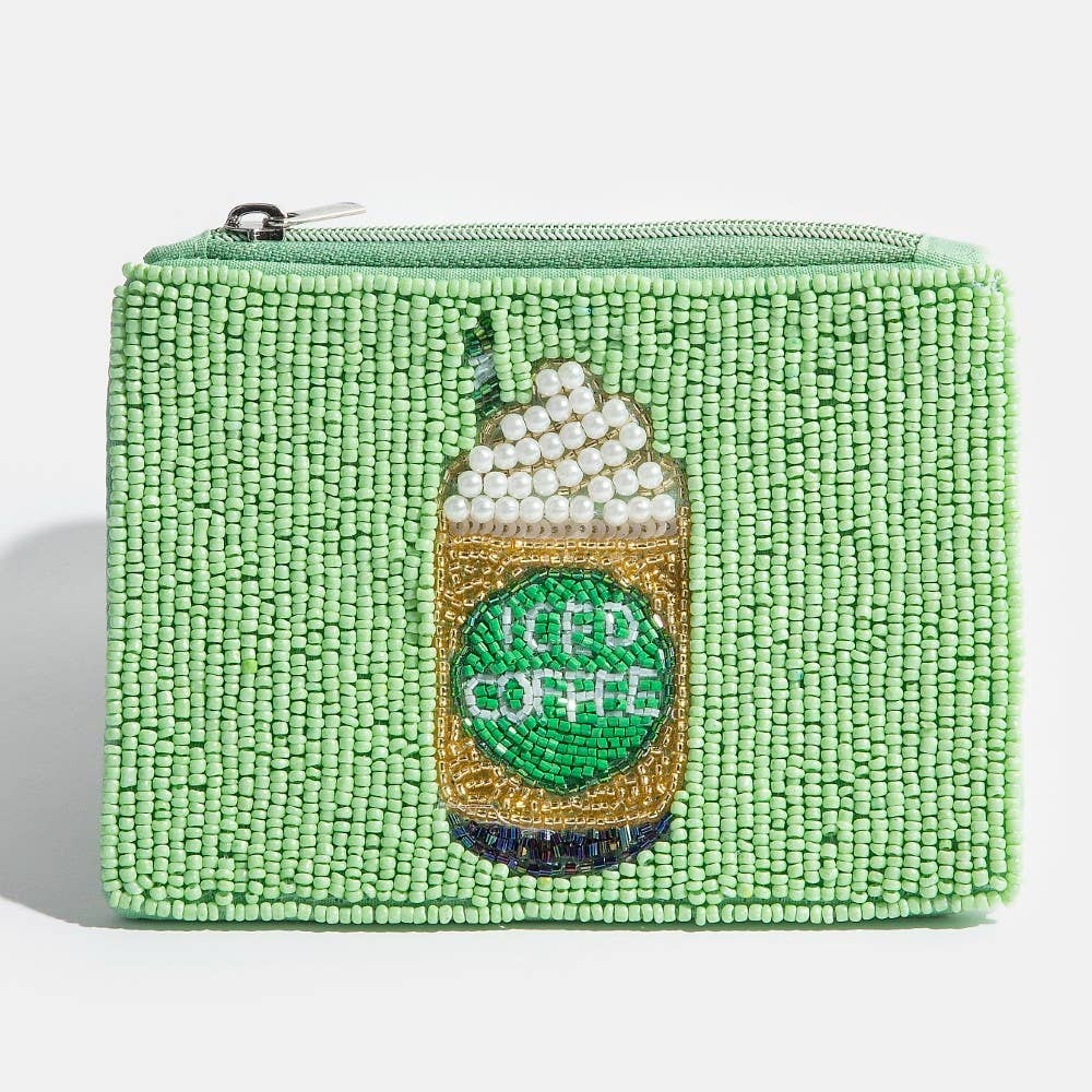 Iced Coffee Seed Beaded Coin Purse