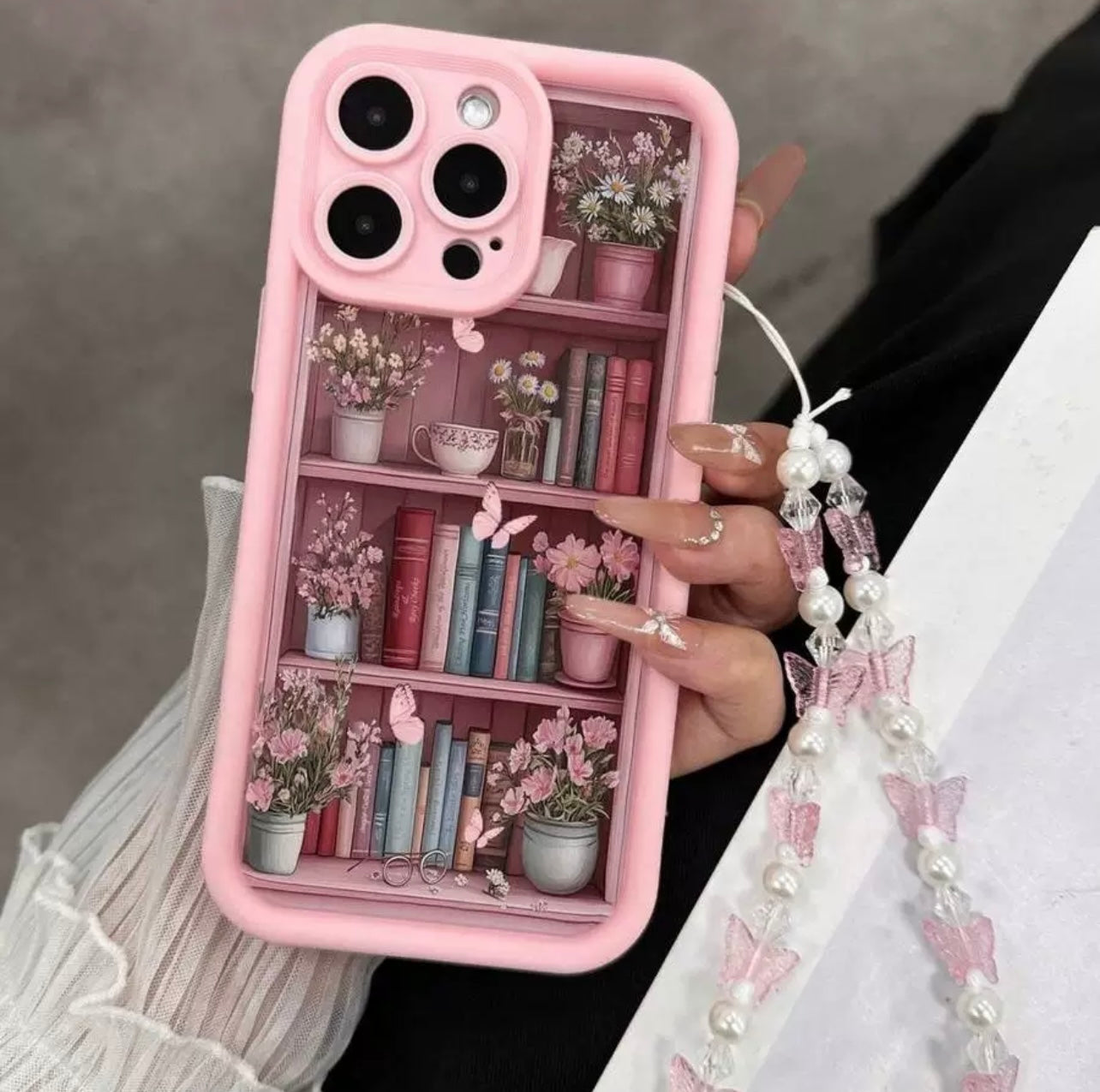 Pink Floral Bookshelf iPhone Case/Book Lover Phone Case