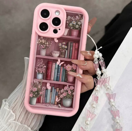 Pink Floral Bookshelf iPhone Case/Book Lover Phone Case