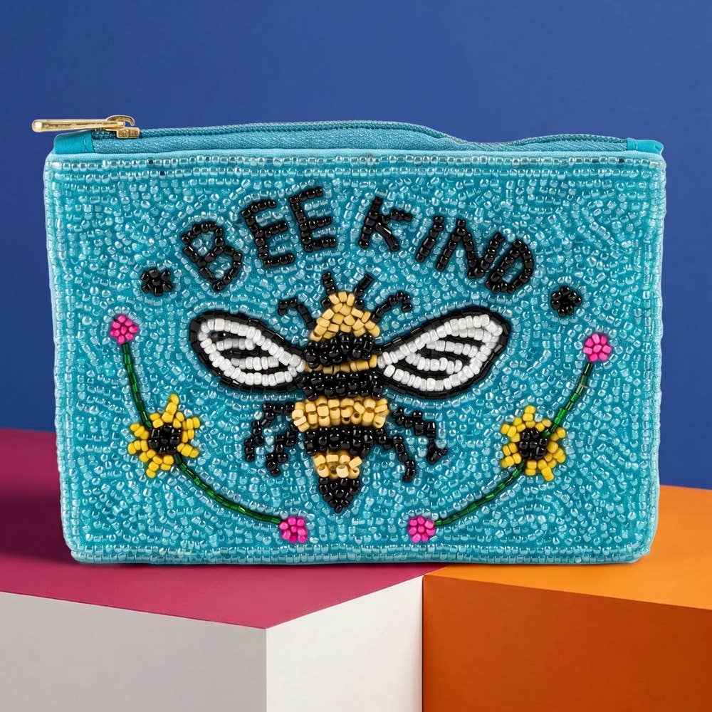 Bee Kind Slogan Beaded Coin Pouch