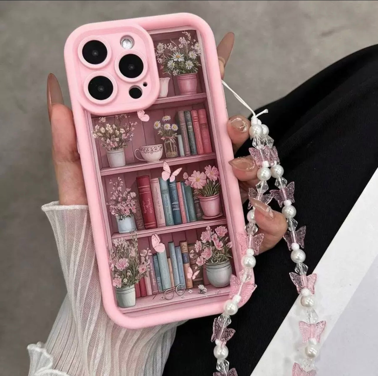 Pink Floral Bookshelf iPhone Case/Book Lover Phone Case