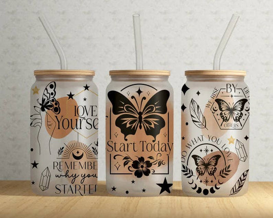 Start Today Butterfly Celestial 16oz Frosted Libbey Glass Tumbler