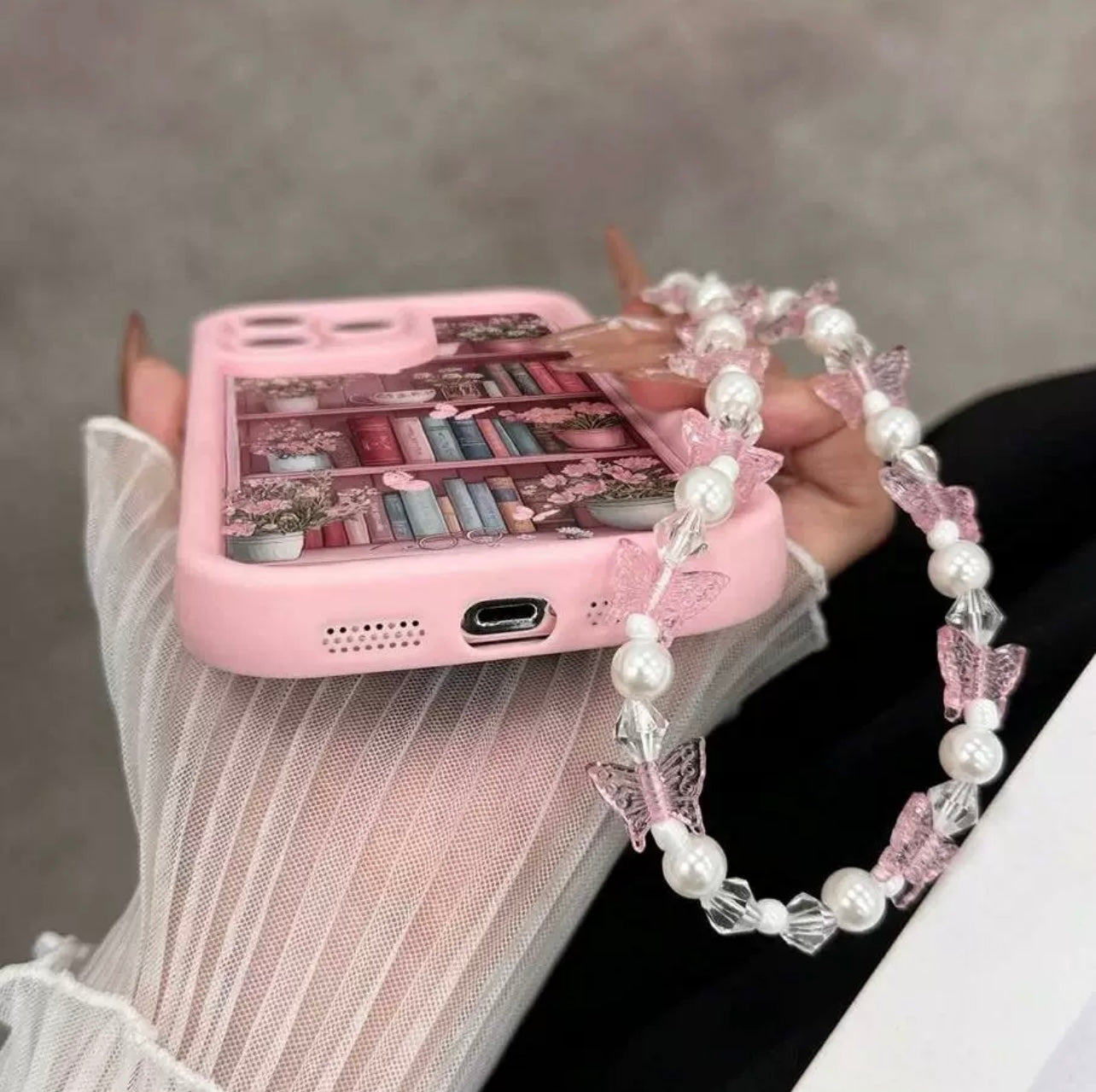 Pink Floral Bookshelf iPhone Case/Book Lover Phone Case