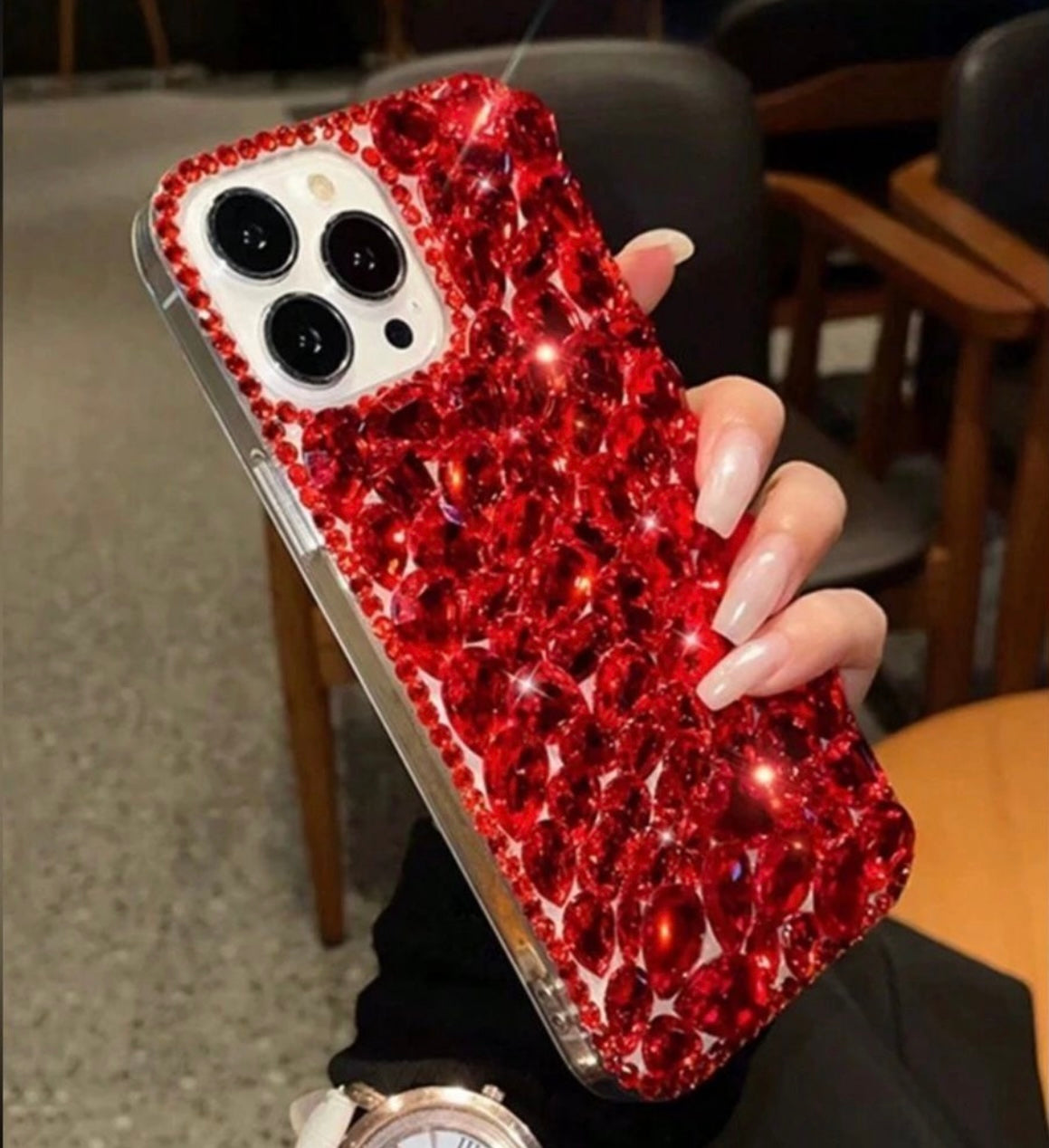 iPhone 16 Pro Max Red Rhinestone Case | Luxury Crystal Bling Phone Cover