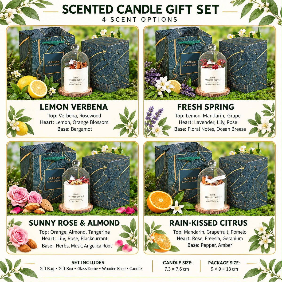 Luxury Scented Candle Gift Set with Glass Dome 🌿✨