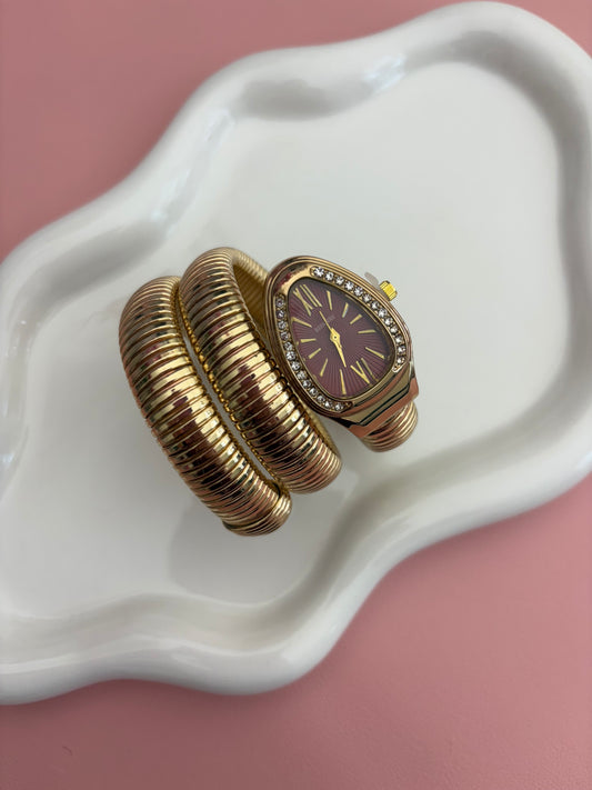 Luxury Gold Wrap Watch Bracelet – Burgundy Dial
