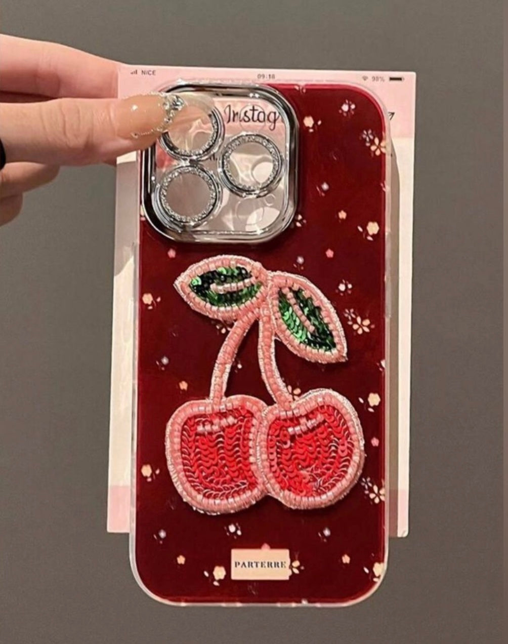 iPhone 16 Pro Max Cherry Beaded Case