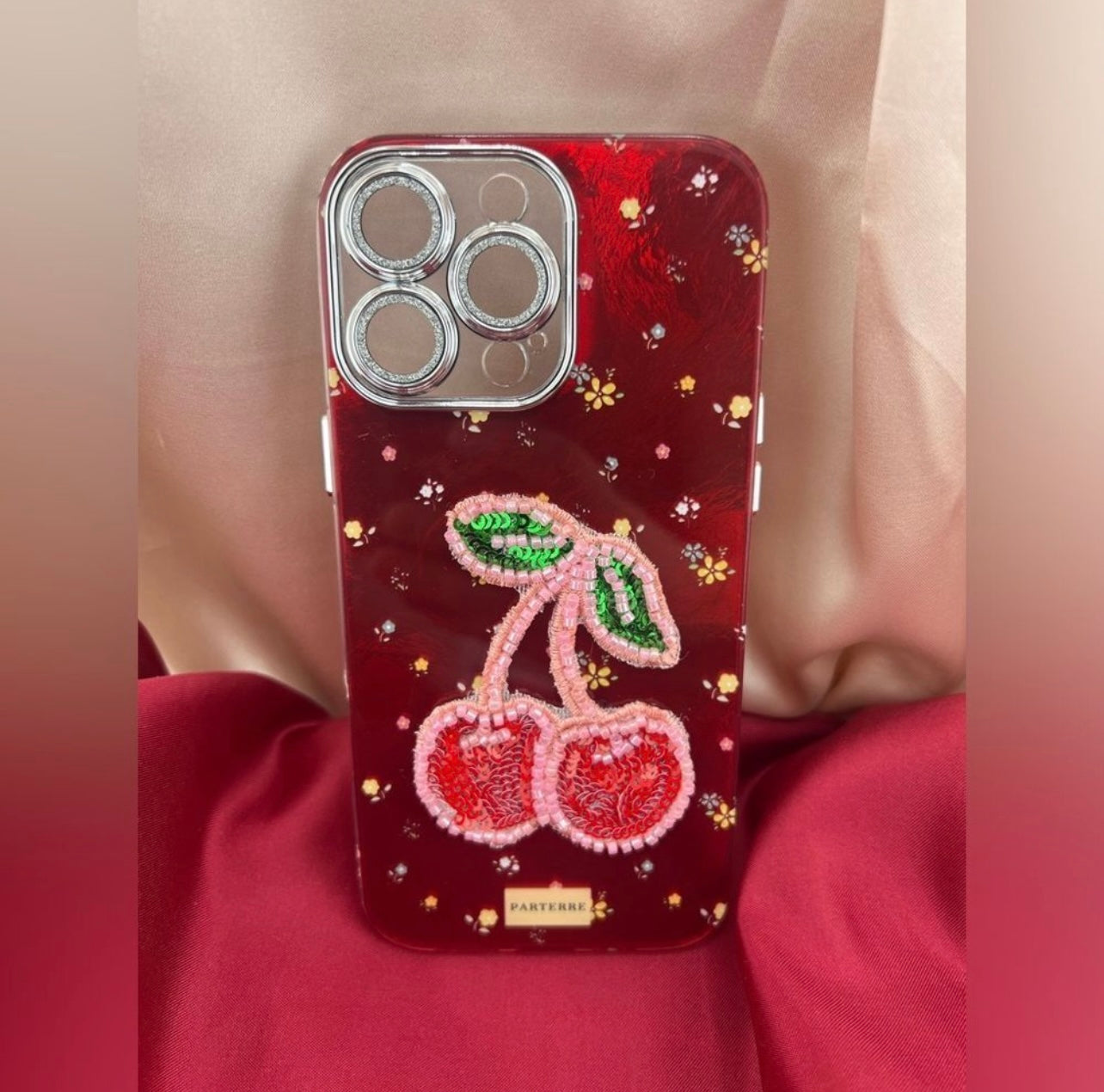 iPhone 16 Pro Max Cherry Beaded Case