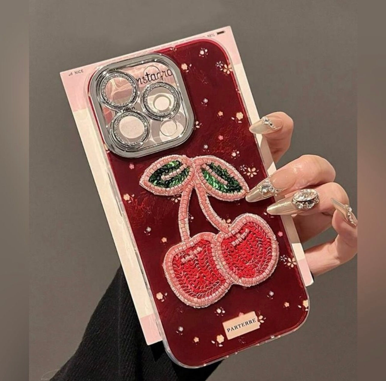 iPhone 16 Pro Max Cherry Beaded Case