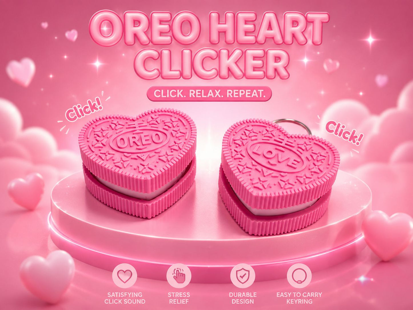 Oreo Heart Clicker | Cute Heart Fidget Keychain
