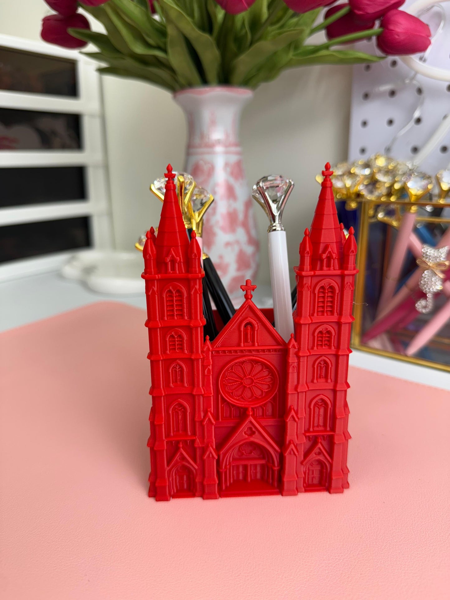 Gothic Cathedral Pen Holder | 3D Printed Desk Organizer | Dark Academia Desk Decor