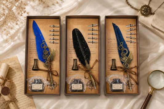 Vintage Feather Quill Pen & Ink Gift Set