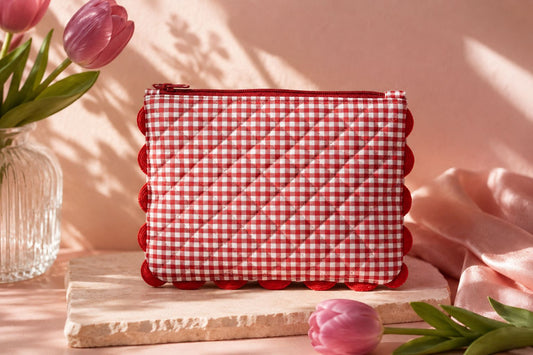 Sweetheart Gingham Pouch | Cottagecore Zipper Organizer
