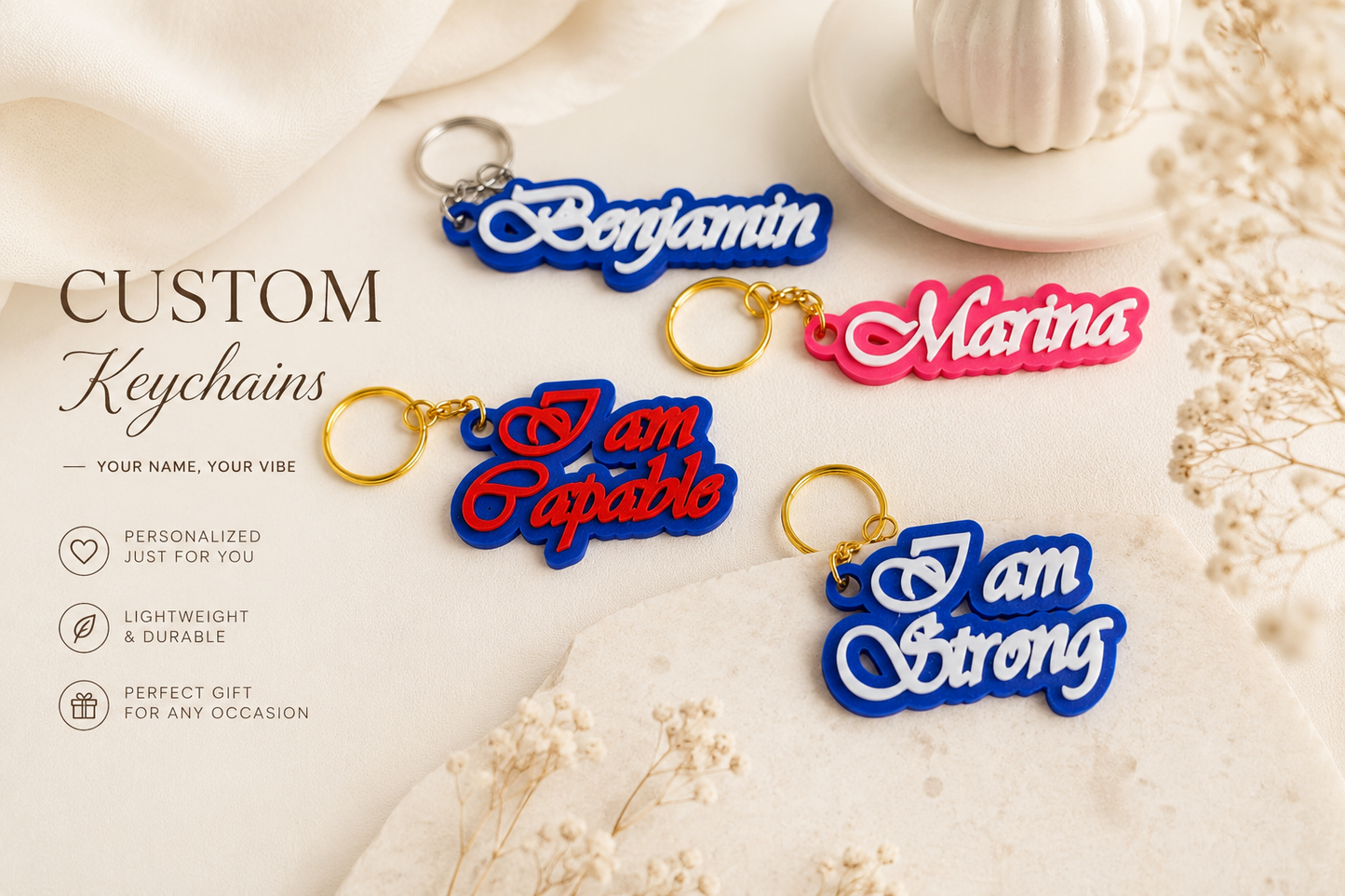 Custom Name Keychain – Personalized 3D Keychain, Custom Name Gift