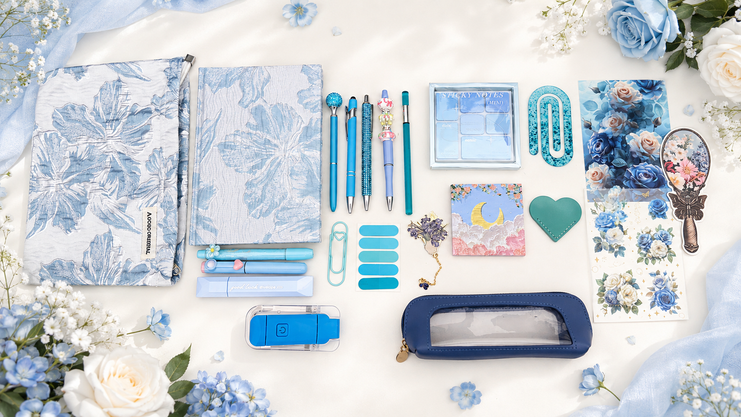 Blue Garden Bundle – Floral Journal & Aesthetic Desk Essentials