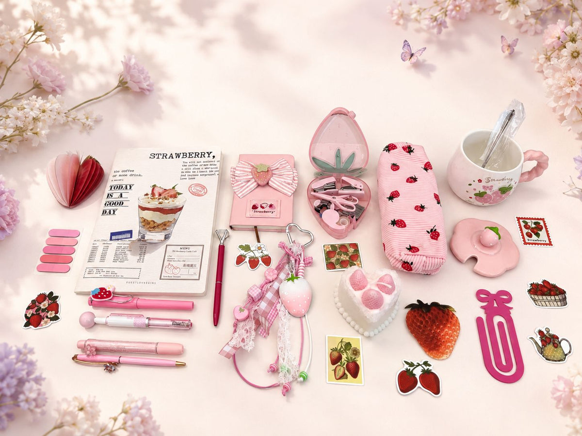 Pink Strawberry Sweetheart Bookish & Stationery Bundle 🍓🎀