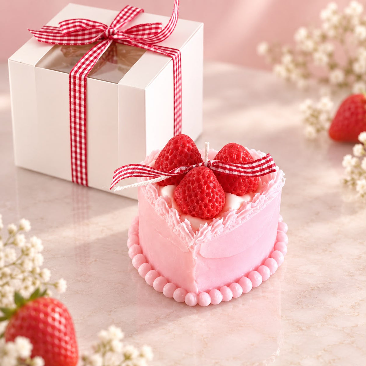 Strawberry Heart Cake Candle 🍓🎀