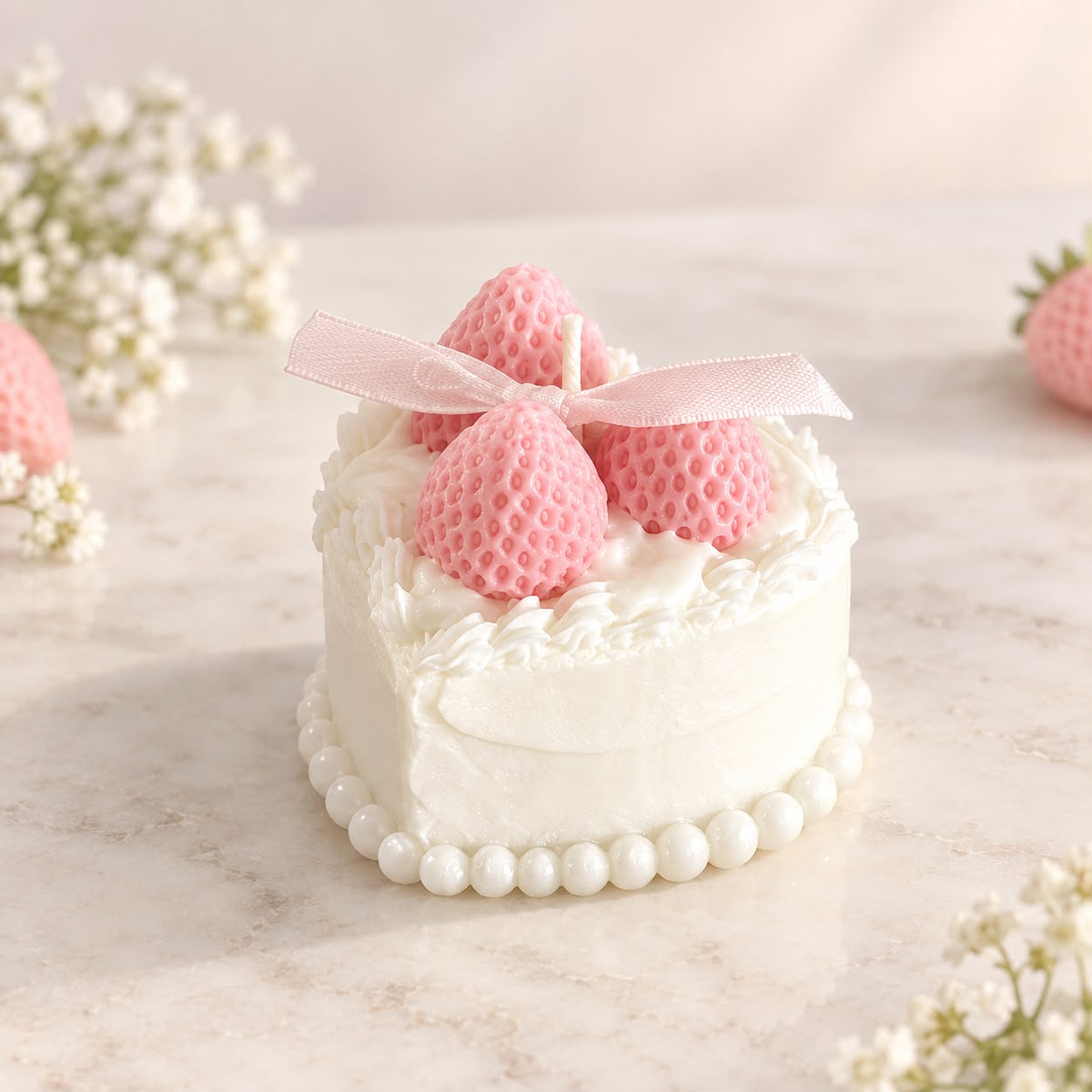 Pink Strawberry Shortcake Candle 🍓🤍