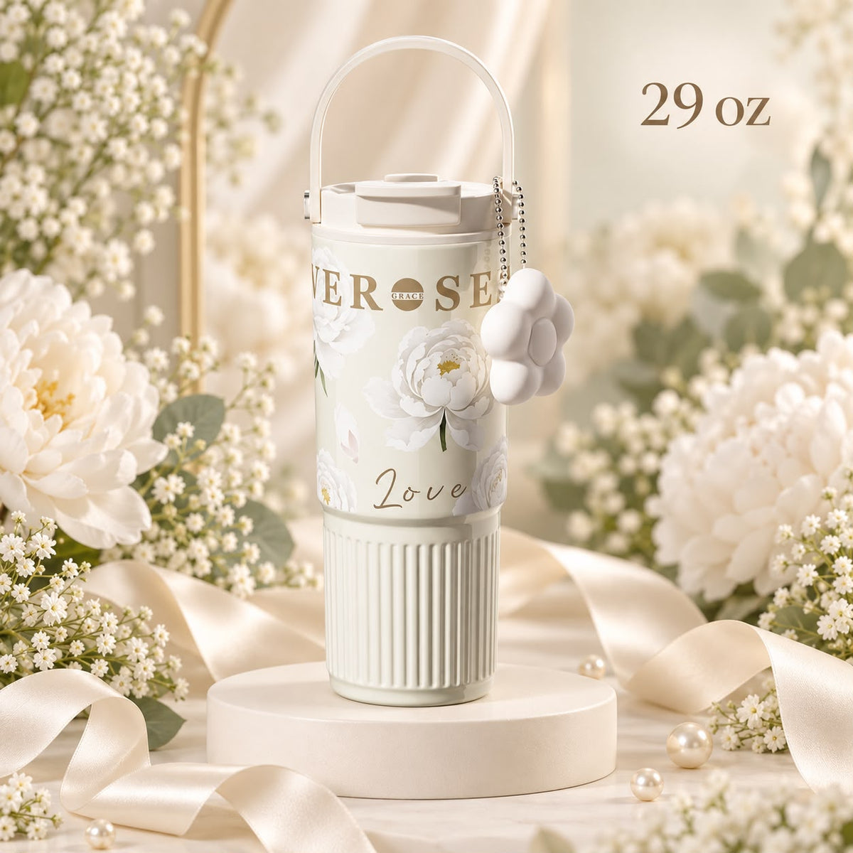 White Floral 29 oz Tumbler 🌸💕