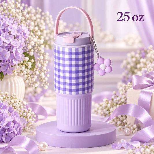Lavender Gingham 25 oz Tumbler 💜🌼