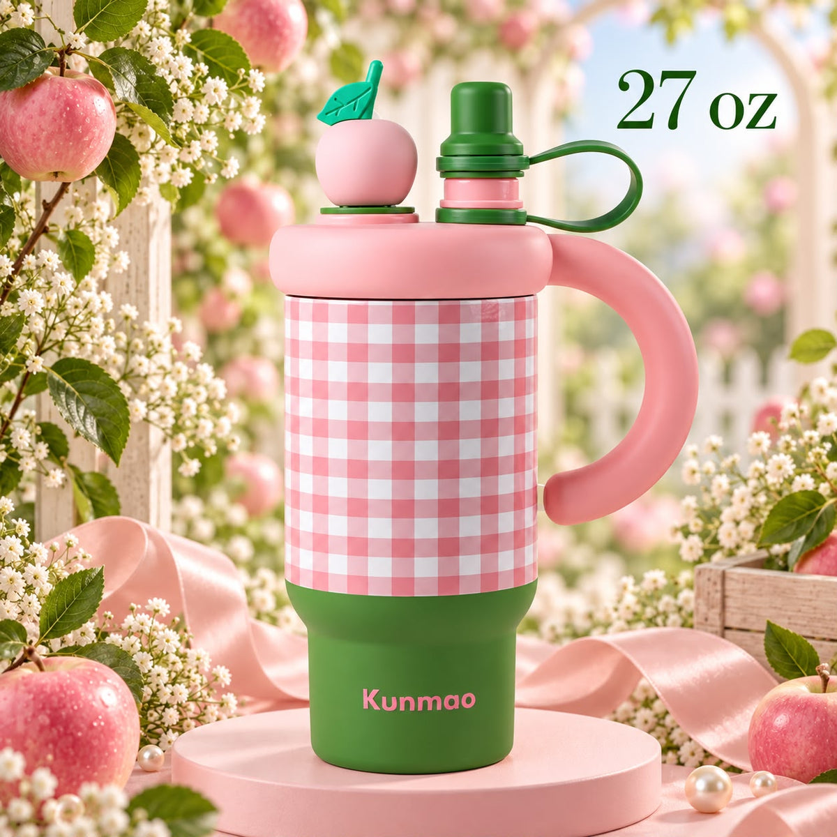 Pink Apple Gingham 27 oz Tumbler 🍎💕