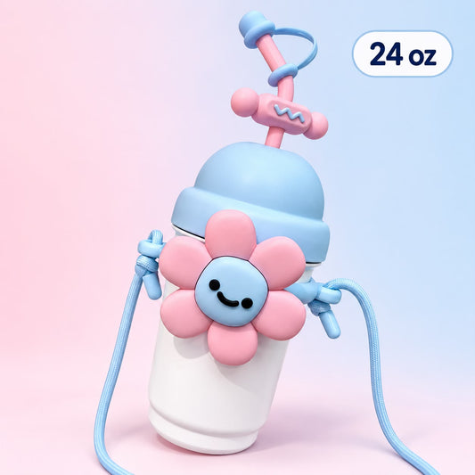 White & Blue Flower 24 oz Crossbody Tumbler 🌸💕