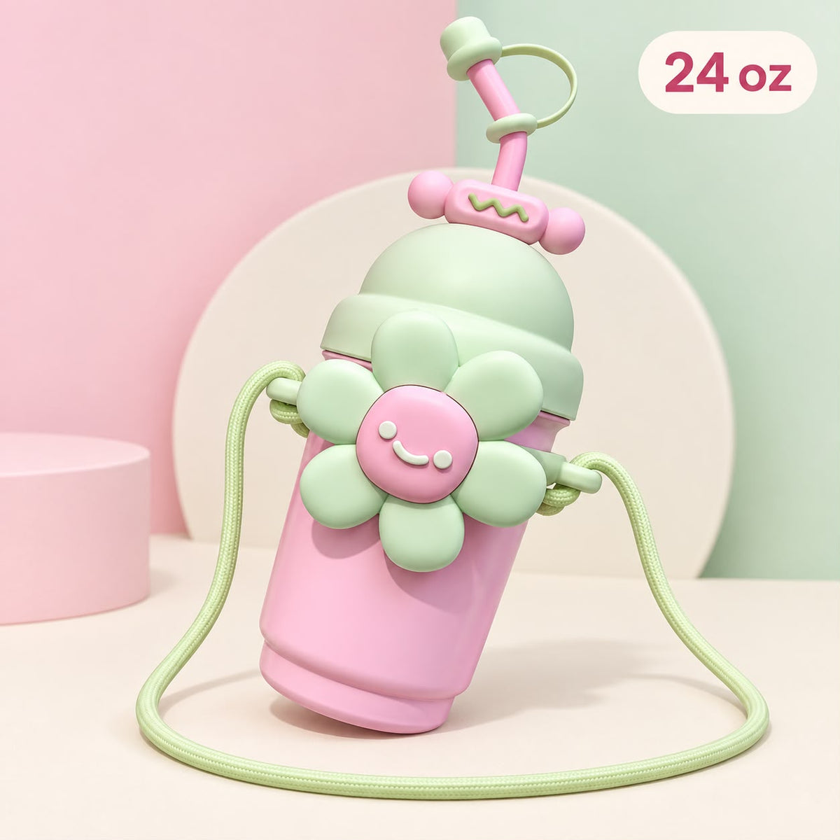Pink & Mint Flower 24 oz Crossbody Tumbler 🌸💕