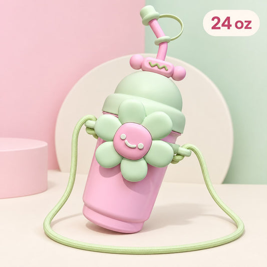 Pink & Mint Flower 24 oz Crossbody Tumbler 🌸💕