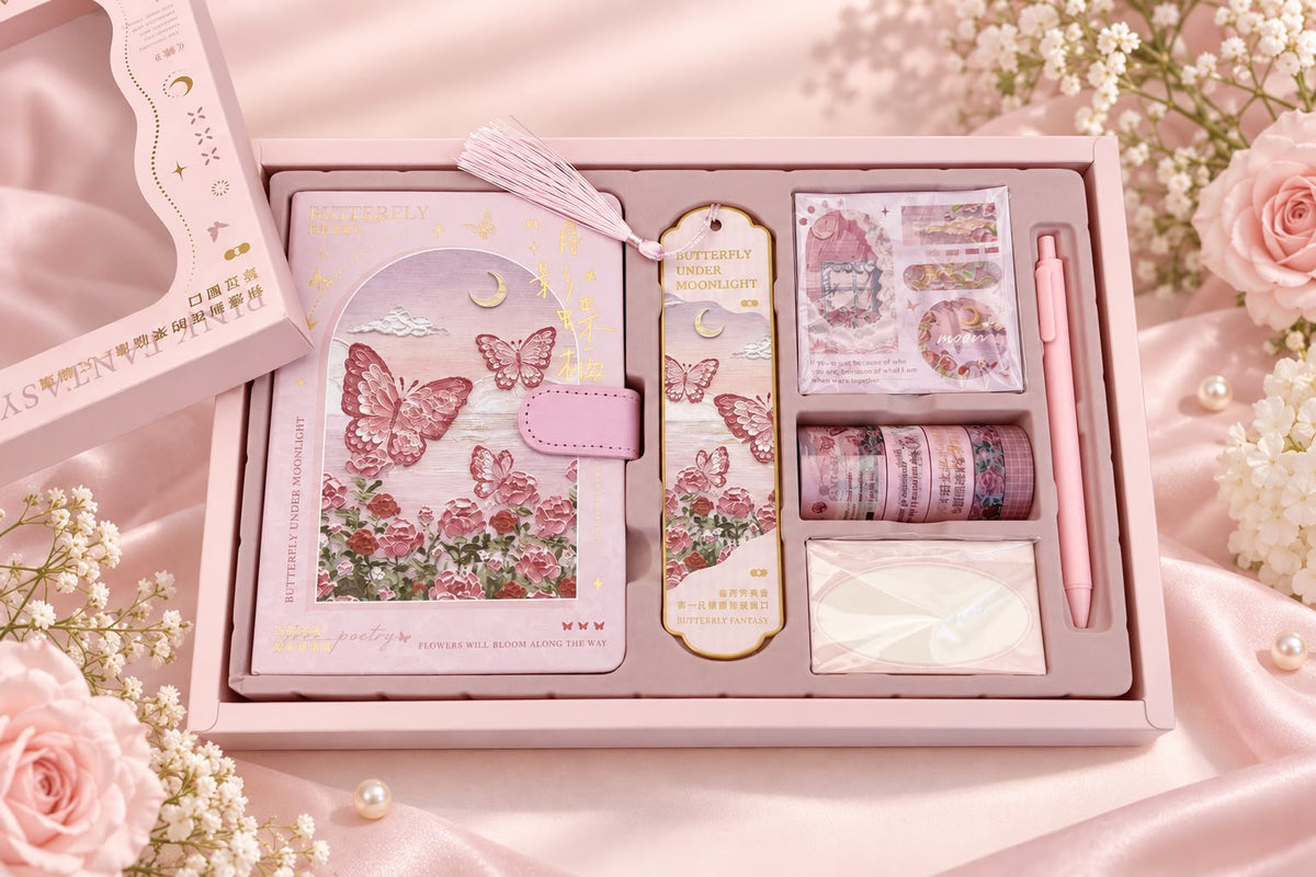 Butterfly Under Moonlight Pink Stationery Gift Set 🦋🌙