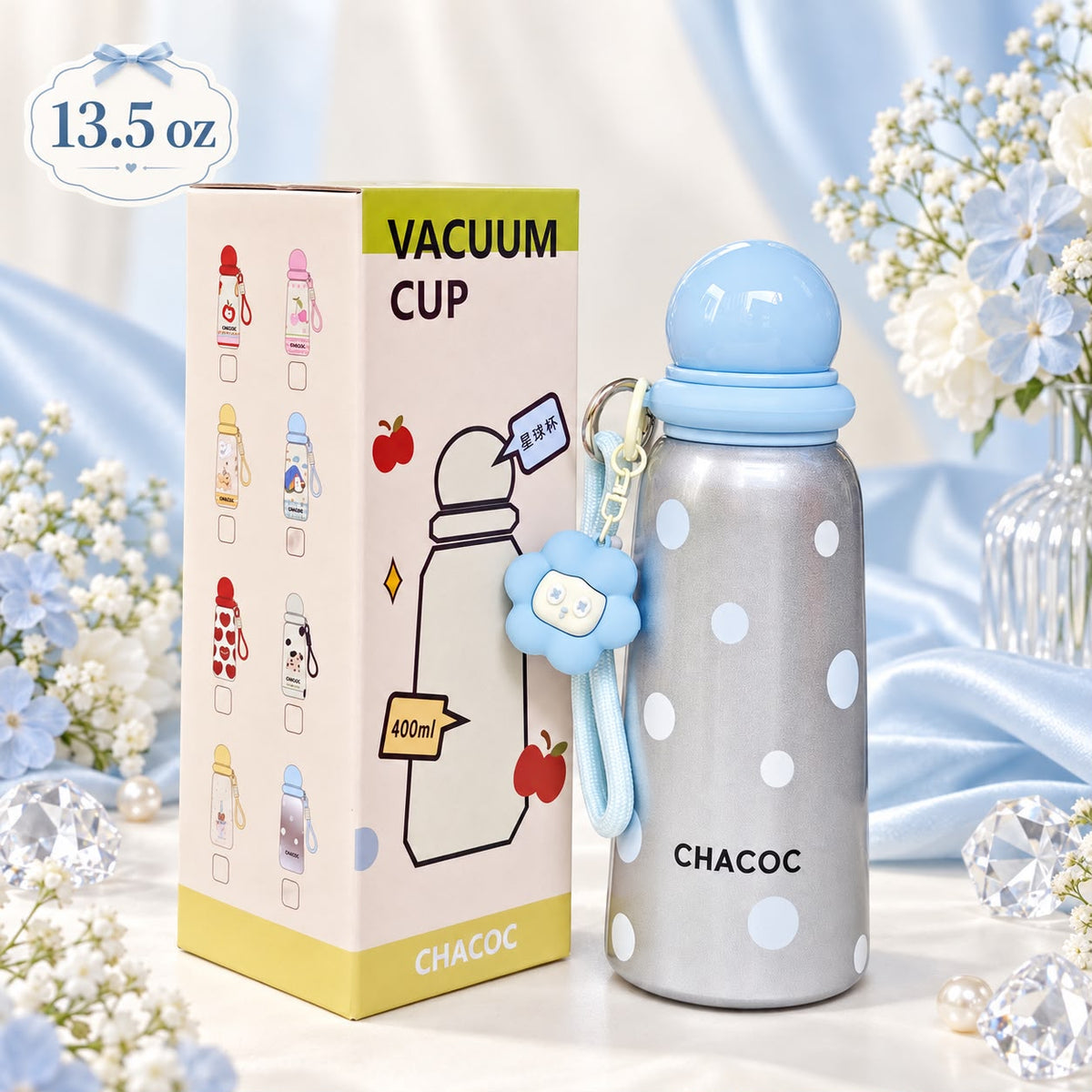 Blue Polka Dot 13.5 oz Vacuum Thermos Bottle 🩵✨