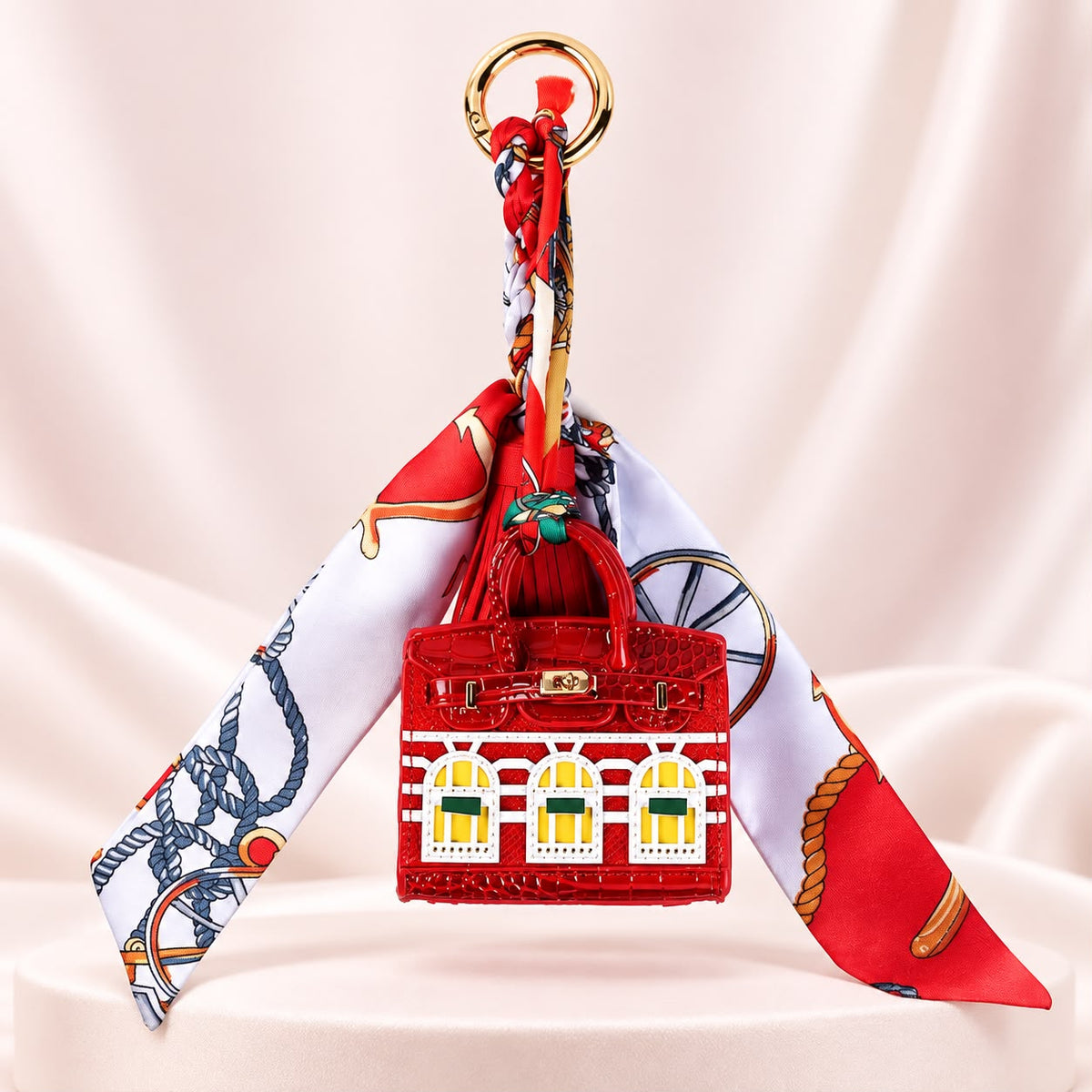 Luxury Red Handbag Scarf Keychain 🖤✨