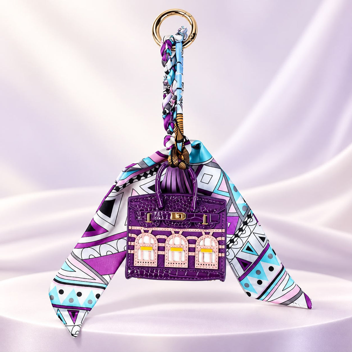 Luxury Purple Handbag Scarf Keychain 🖤✨