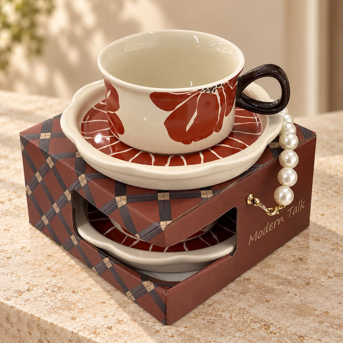 Rust Floral Tea Cup & Saucer Gift Set 🤎☕